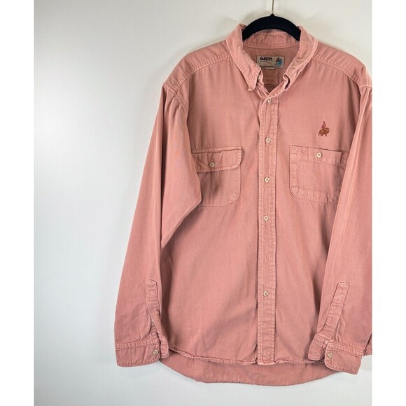 VINTAGE Imus Mens Button Up Shirt Red Denim Long Sleeve Cabincore Work Large - Picture 4 of 9